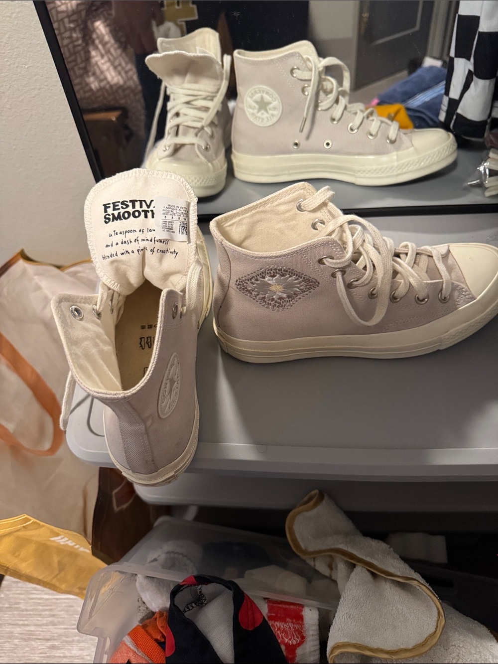 Casual High-Top Sneakers in Light Beige